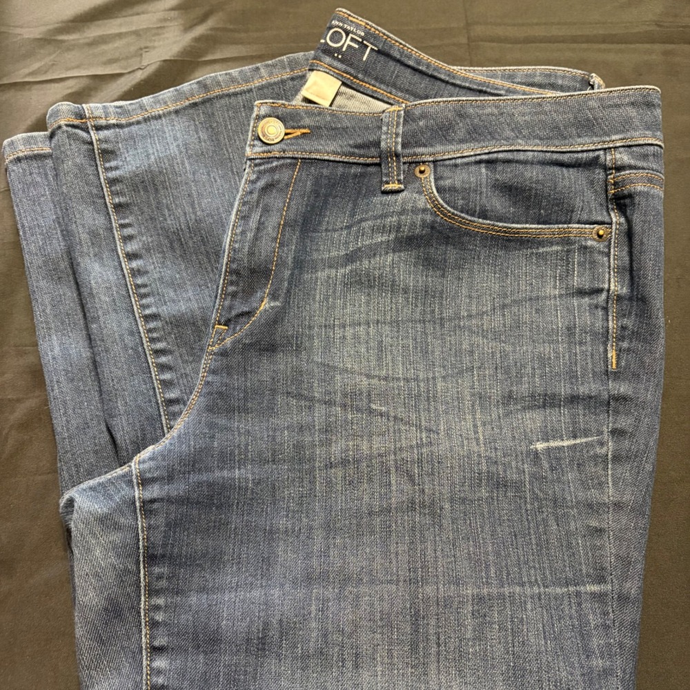 Ann Taylor Loft Modern Straight Leg‎ Jeans Dark Wash Blue Denim Womens 12 EUC